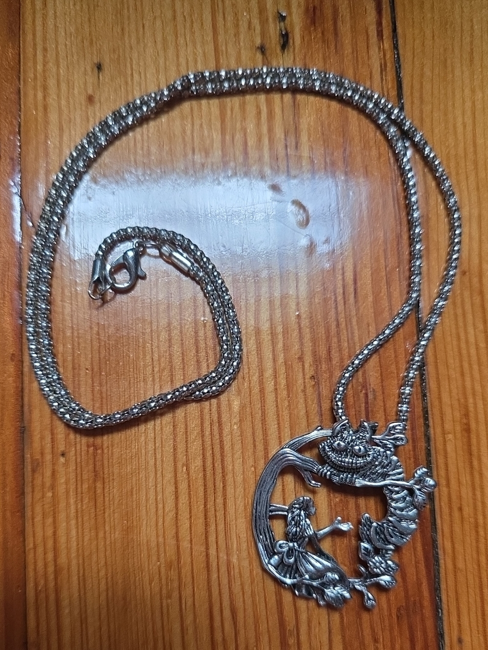 Alice And Cheshire Cat Silver Pendant Necklace